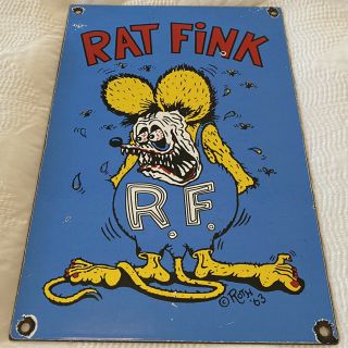 Vintage Rat Fink Porcelain Sign,  Hot Rod,  Ed " Big Daddy " Roth,  Gas,  Oil,  Ford