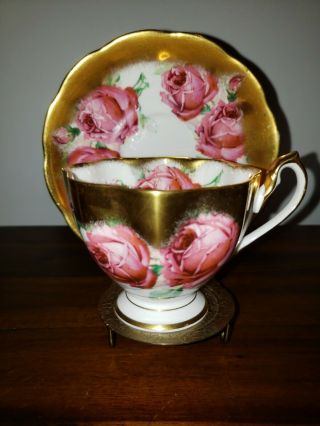 Queen Anne Cup Saucer Big Roses Extra Gold