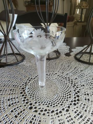 Vintage Art Deco Crystal Hollow Stem Champagne Glass Coupe With Cut Flowers