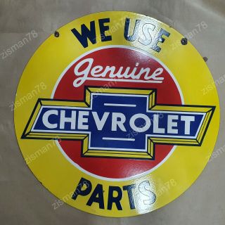 Chevrolet Parts 2 Sided Vintage Porcelain Sign 30 Inches Round