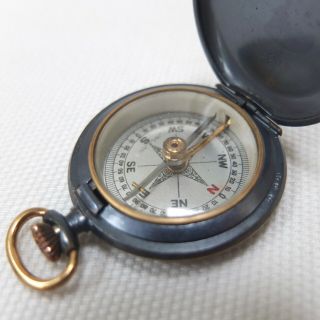 Antique Francis Barker Shallow Hunter Pocket Compass Brass Cased Vintage C.  1890