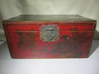 Antique Wood Document Box - Hand Painted - 15 " W X 8 5/8 " D X 7 1/2 " H Oriental