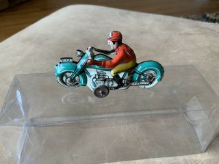 Vintage Wwii Tin Toy Motorcycle With Rider Made In Us Zone Germany.
