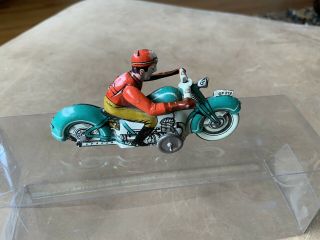 Vintage WWII Tin Toy Motorcycle With Rider Made In US Zone Germany. 2