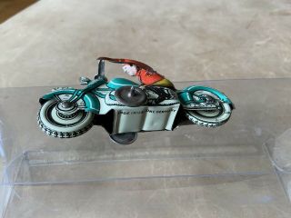 Vintage WWII Tin Toy Motorcycle With Rider Made In US Zone Germany. 3