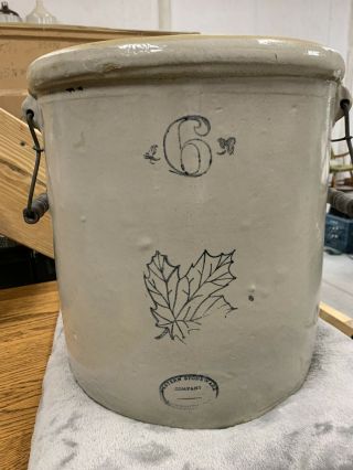 Rare - Western 6 Crock With Handles - Stoneware - Maple Leaf - No Cracks/chips