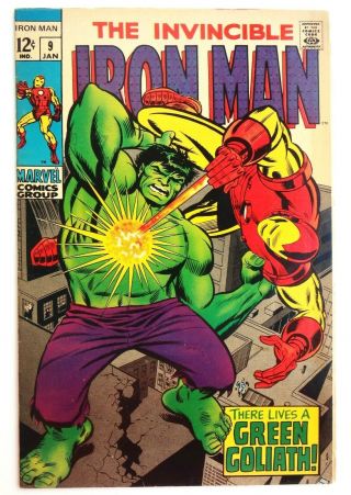 Invincible Iron Man 9 Hulk Cover Appearance 1968 Marvel Comic Book