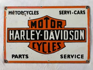 Harley - Davidson Motorcycle Parts 19½” X 13” Vintage Porcelain Enamel Sign.