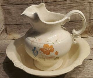 Vintage Treasure Craft Ceramic Pitcher And Wash Bowl