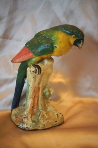 Antique National Foundry Cast Iron Parrot Door Stop With Paint