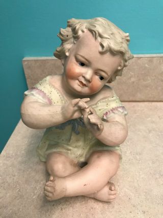 8 " Detailed Vintage Antique German Bisque Piano Baby Figure Figurine Statue Doll