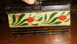 1800s Fine Antique Toleware DOCUMENT BOX Tea Caddy Folk Art Hand Painted Tin 3