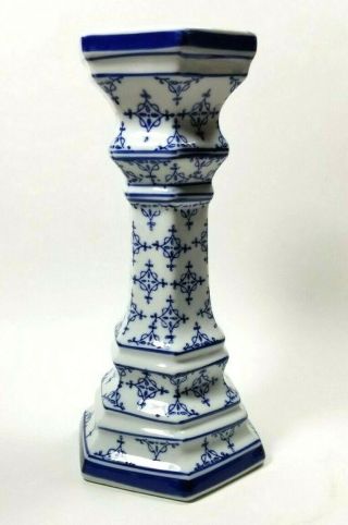 Silvestri Blue White Ceramic Pillar Candleholder 10 " Cobalt Asian Inspire Design
