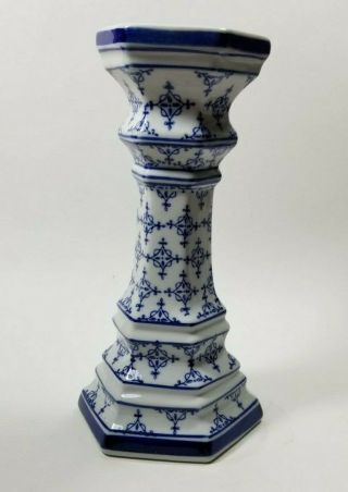 Silvestri Blue White Ceramic Pillar Candleholder 10 