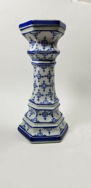 Silvestri Blue White Ceramic Pillar Candleholder 10 