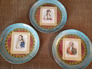 Set Of 3 Antique Vienna Austria Plates Napoleon,  Josephine & Marechal Lefebure