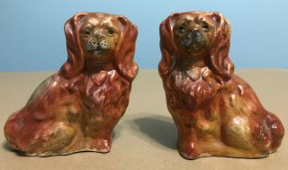 Vintage Pair King Charles Spaniel Dogs Ceramic Porcelain Hand Painted 5.  5 "