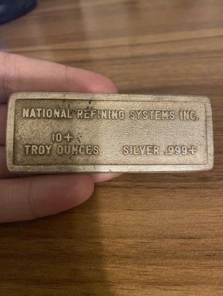 National Refining Systems Inc.  Rare Vintage Silver Bar 10,  Troy Ounces Silver