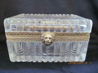 Antique French Glass Jewelry Casket Dresser Box Lion Head Ring Handle
