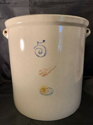 Antique Vintage 5 Gallon Red Wing Union Stoneware Wing Crock