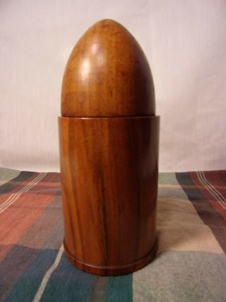 Vintage Solid Wood Hand Turned Artillery Shell Shaped Box With Lid 7 "