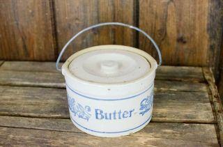 Antique Stoneware Butter Crock With Lid And Handle