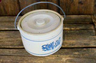 Antique Stoneware Butter Crock With Lid and handle 2