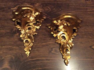 Two Gold Gilt Wood Italian Florentine Baroque Wall Shelves