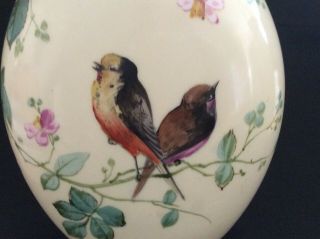 Victorian Glass Hand Painted Birds and Flowers Mantle Vases 10 3/4 