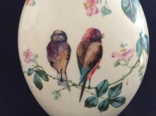 Victorian Glass Hand Painted Birds and Flowers Mantle Vases 10 3/4 
