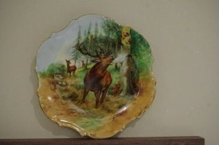 Rare Limoges Porcelain Plate Hunting The Deer Slab Hand Painted