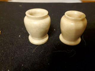 2 Cute & Small Cream Alabaster Vases 1 5/8 Inch Tall
