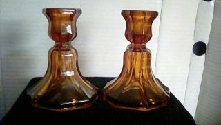 Vintage Set of Amber Glass Candle Holders with Ring Handles 3