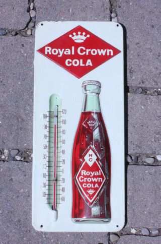 Vintage Royal Crown Cola Thermometer Sign Rc Tin Soda Pop Embossed -