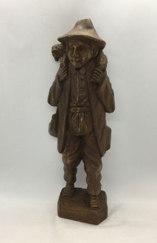 Vintage Hand Carved Wood Black Forest Figure Large 11.  5” Tall Old Man Traveler