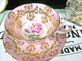 Royal Grafton Tea Cup And Saucer Pink & Pink Rose Pattern Teacup England 1940s