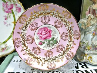 Royal Grafton tea cup and saucer PINK & pink rose pattern teacup England 1940s 2