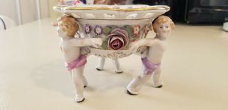 Antique Lrg.  Von Schierholz Porcelain Centerpiece Bowl W/ 3 Cherubs