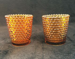 2 Vintage Hobnail Amber Glass Votive Candle Holder