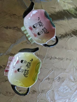 2 Napco Japan Ceramic Tea Bag Holder Vintage " I Will Hold The Bag "