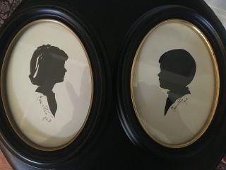 Antique Signed Carew Rice Framed Silhouettes Young Boy And Girl