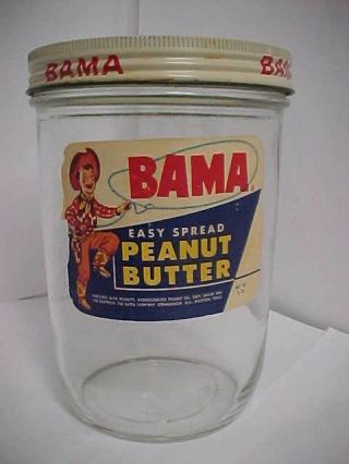Bama Peanut Butter Creamy Cowboy Kid Vintage 3 Lb Glass Jar Container Metal Lid