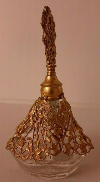 Vintage Gold Filigree Ormolu Crystal Glass Perfume Bottle 3