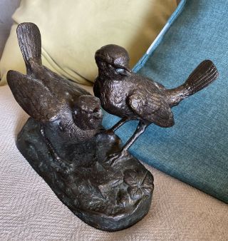 Vintage Bronze Birds Figural Sculpture 8”x 6” (3.  5 Lbs) 2