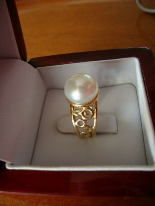 14k Vintage Yellow Gold White Pearl Ring Size 5 5.  2 Grams
