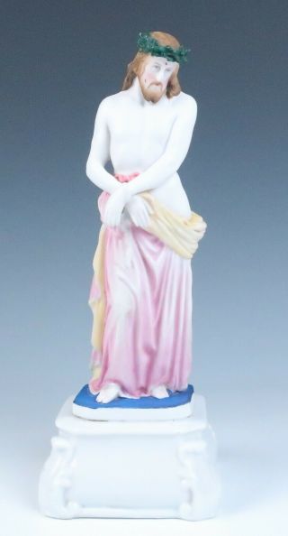 19th C.  Antique French Porcelain Figurine Jesus Christ W/ Crown Of Thorns Figure