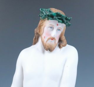 19th C.  Antique French Porcelain Figurine Jesus Christ w/ Crown of Thorns Figure 2