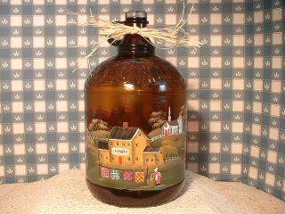 Vintage Brown Glass Clorox Gal.  Bottle Laundry Day Folk Art Hand Painted