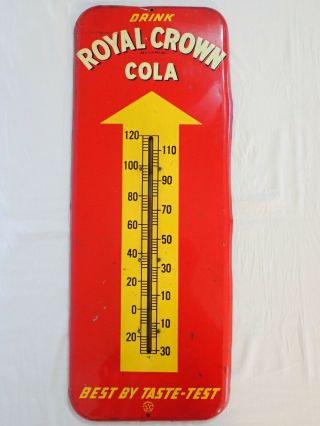 Vintage Drink Royal Crown Rc Cola Metal Advertising Thermometer Sign 25.  5 " Tall