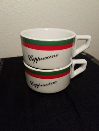 Set Of 2 Bia Cordon Bleu Cappuccino Cups White W/red & Green Stripes Made Brazil